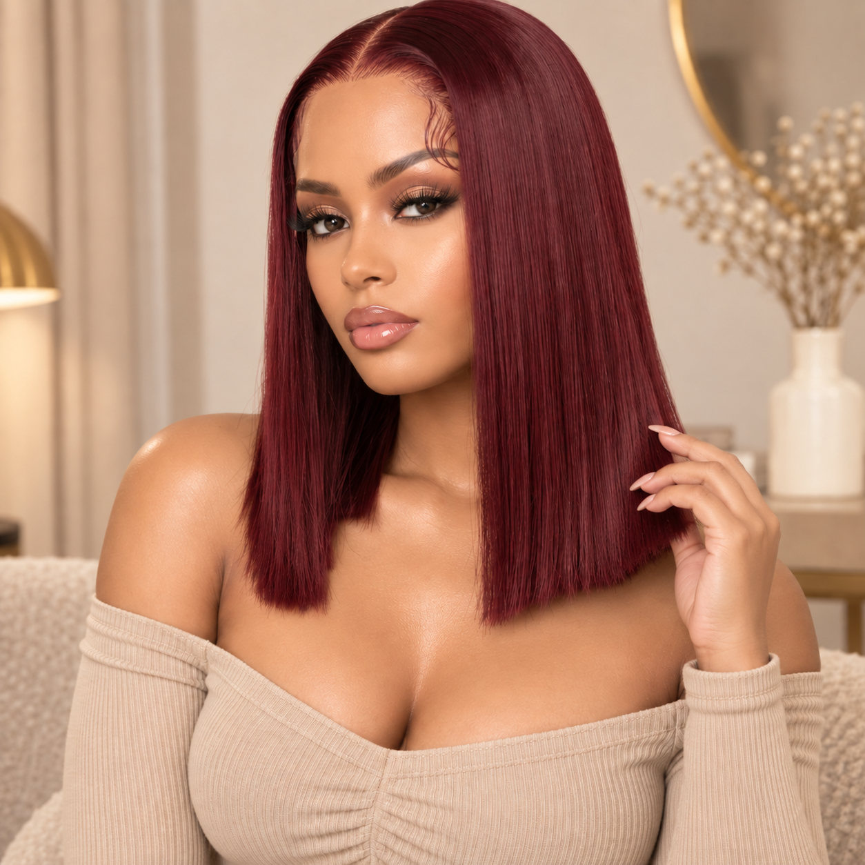 Riri Burgundy Lace Front 16" Wig (human blend)