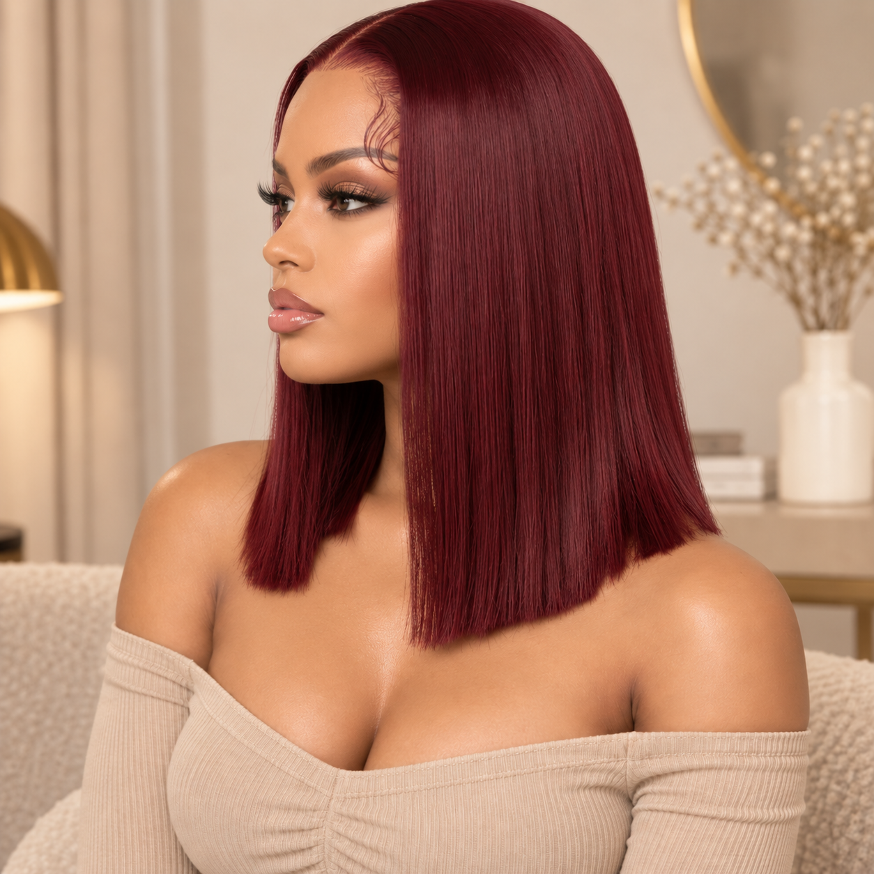 Riri Burgundy Lace Front 16" Wig (human blend)