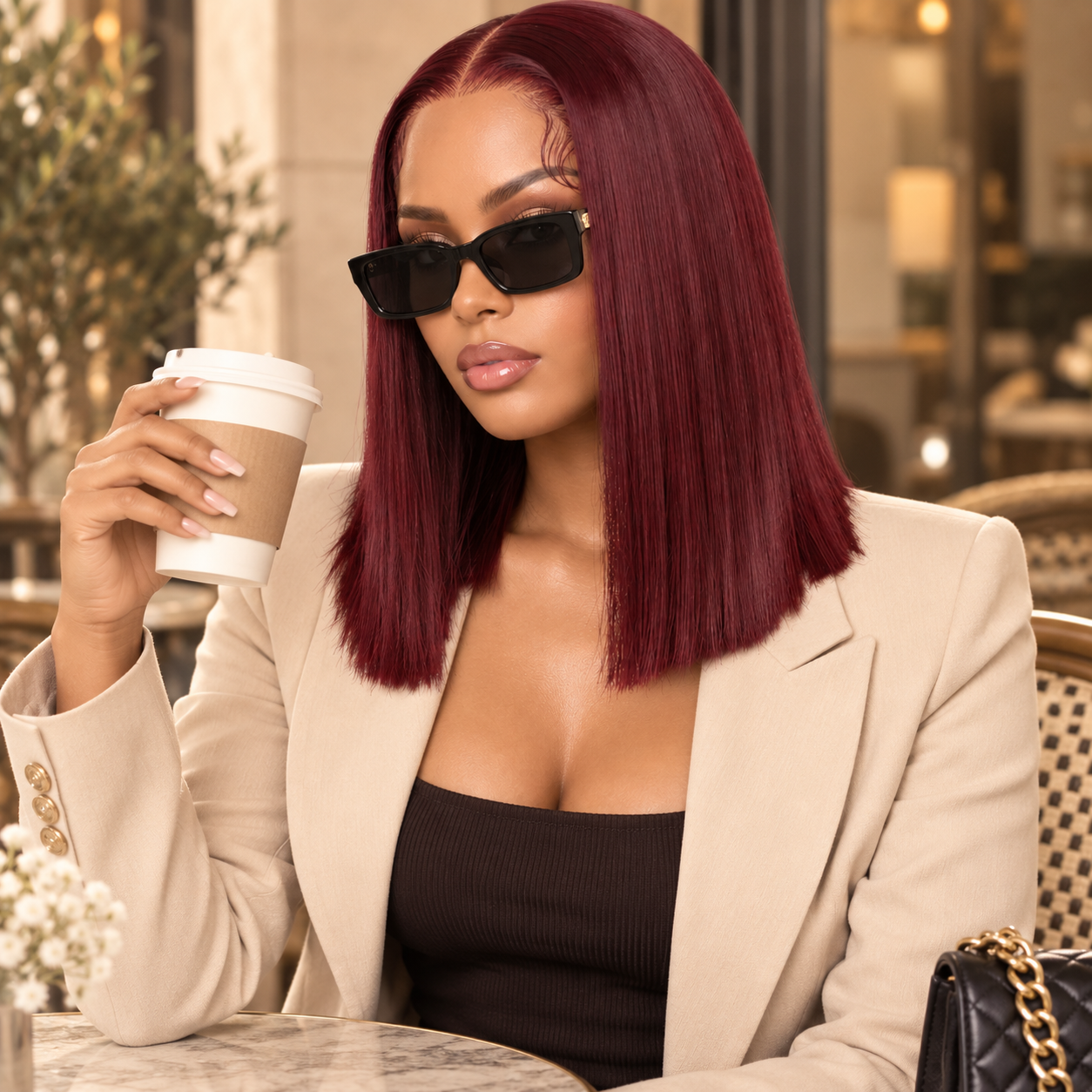Riri Burgundy Lace Front 16" Wig (human blend)